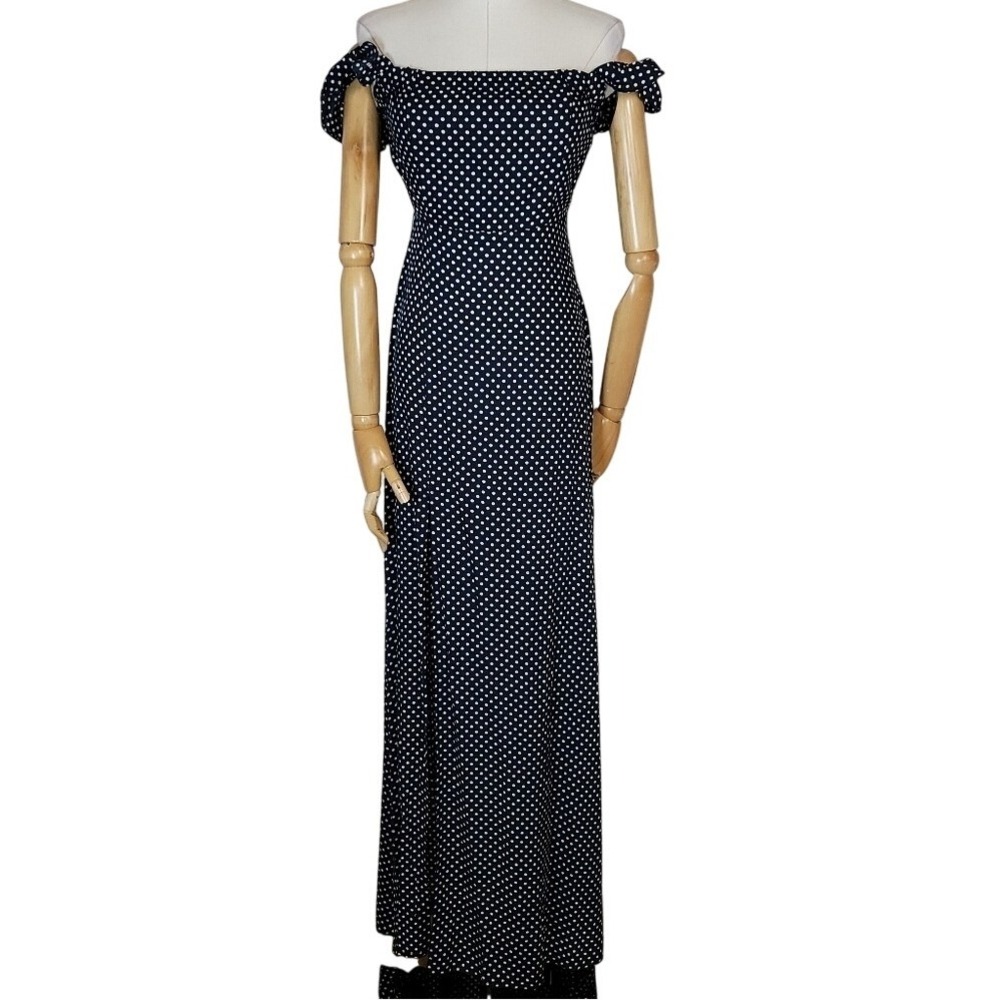 Lulus Off Shoulder Polka Dot Maxi Dress Small Coastal Wedding Guest Summer Retro - Picture 2 of 7